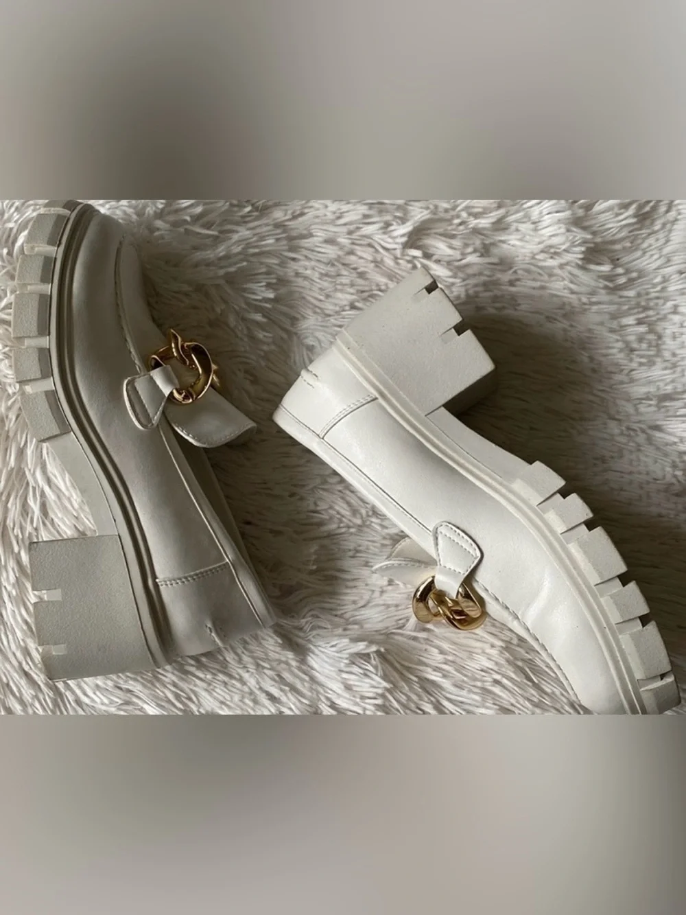 Athlefit White Lug Sole Loafers with Gold Chain Accent - Picture 2 of 7